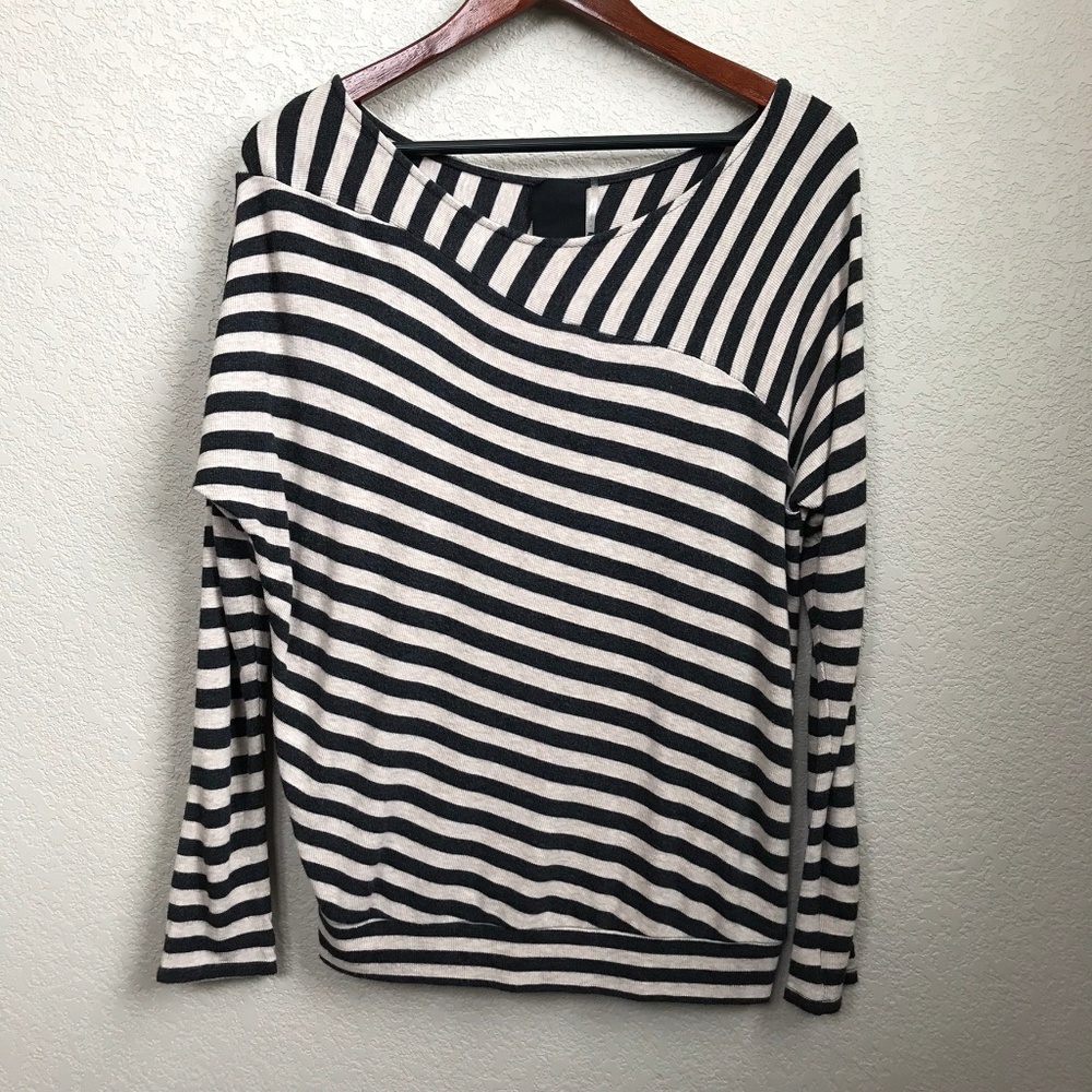 Heather by Bordeaux Tan & Black Striped Knit Top